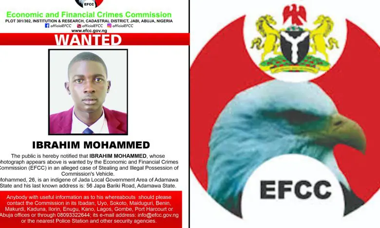 EFCC declares 26 year old wanted for stealing commission’s vehicle 