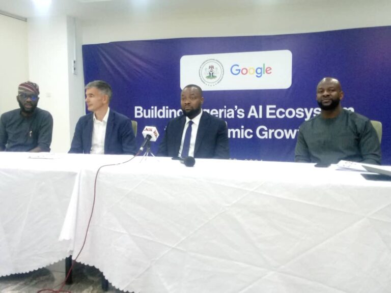 Bosun Tijani and Google officials during the announcement.