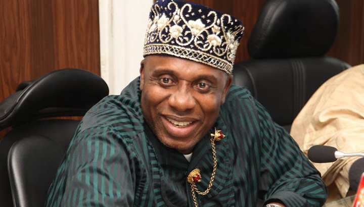 Chibuike Amaechi addresses a political gathering before announcing his departure from APC.