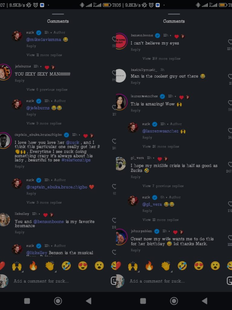 Comments on Mark Zuckerberg's post on Instagram