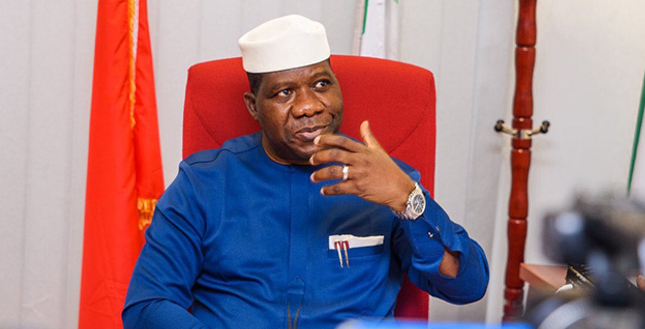 Senate Leader Opeyemi Bamidele speaking during plenary at the Nigerian Senate while addressing the defection of Senator Enyinnaya Abaribe.