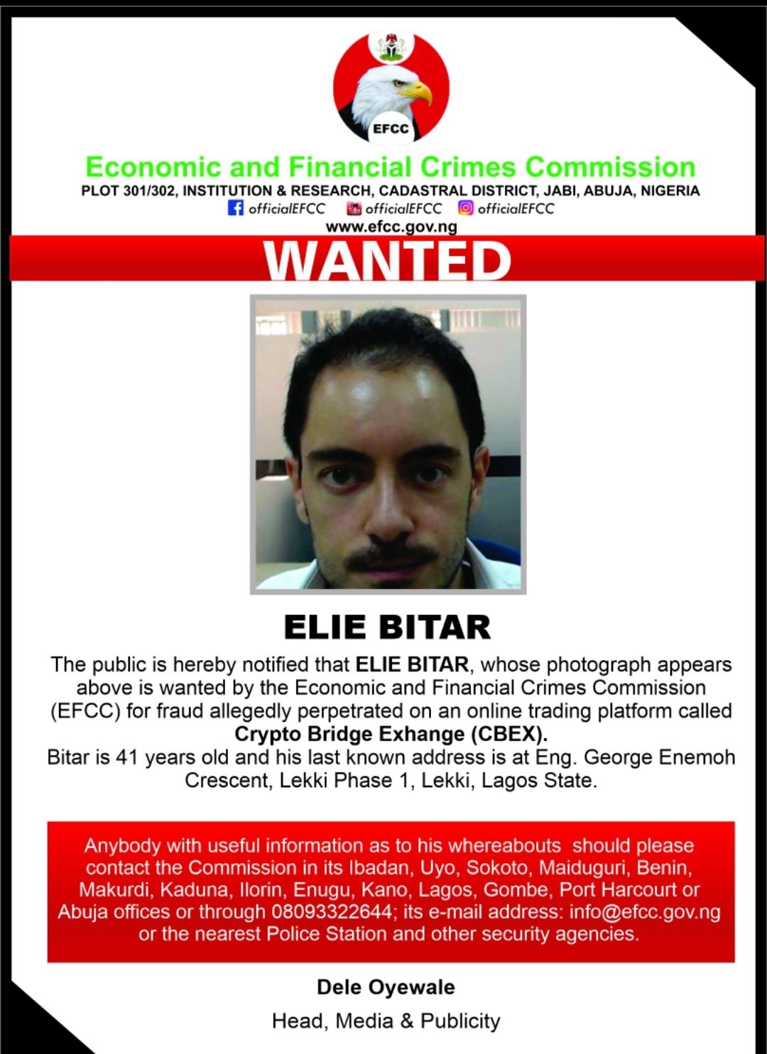 Foreign declared wanted by EFCC in connection to CBEX