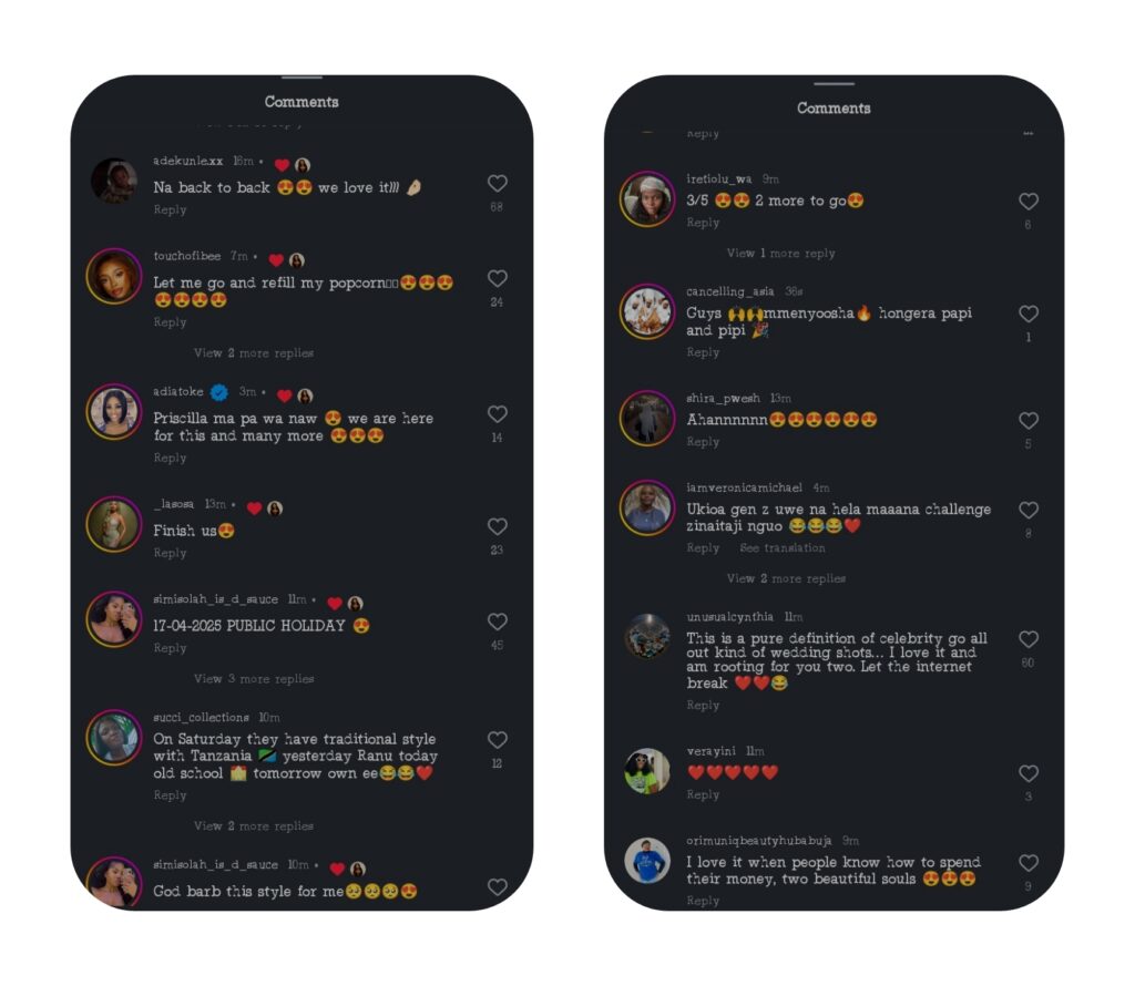 Comment section on the couple's pre-wedding video.
#JP2025