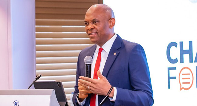 Tony Elumelu speaking at Africa-Europe summit, calling for investment-driven partnerships and entrepreneurship to boost Africa’s development.