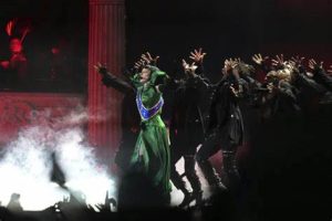 Lady Gaga performing at her concert