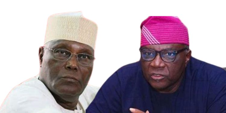 A collage of Atiku and Bayo Onanuga