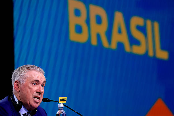 Carlo Ancelotti says he's "honoured" to lead Brazil and aims to win the 2026 World Cup after being unveiled as head coach following Dorival Junior's exit.