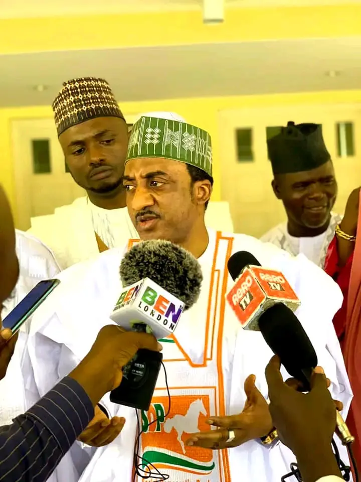 SDP state chairmen, led by Lagos Chairman Femi Olaniyi, address journalists in Abuja, calling for EFCC investigation into expelled leader Shehu Gabam.