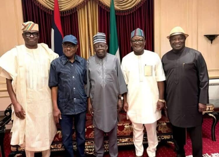 From left: Ayodele Fayose, Nyesom WIke, President Bola Tinubu, Samuel Ortom and Okezie Ikpeazu