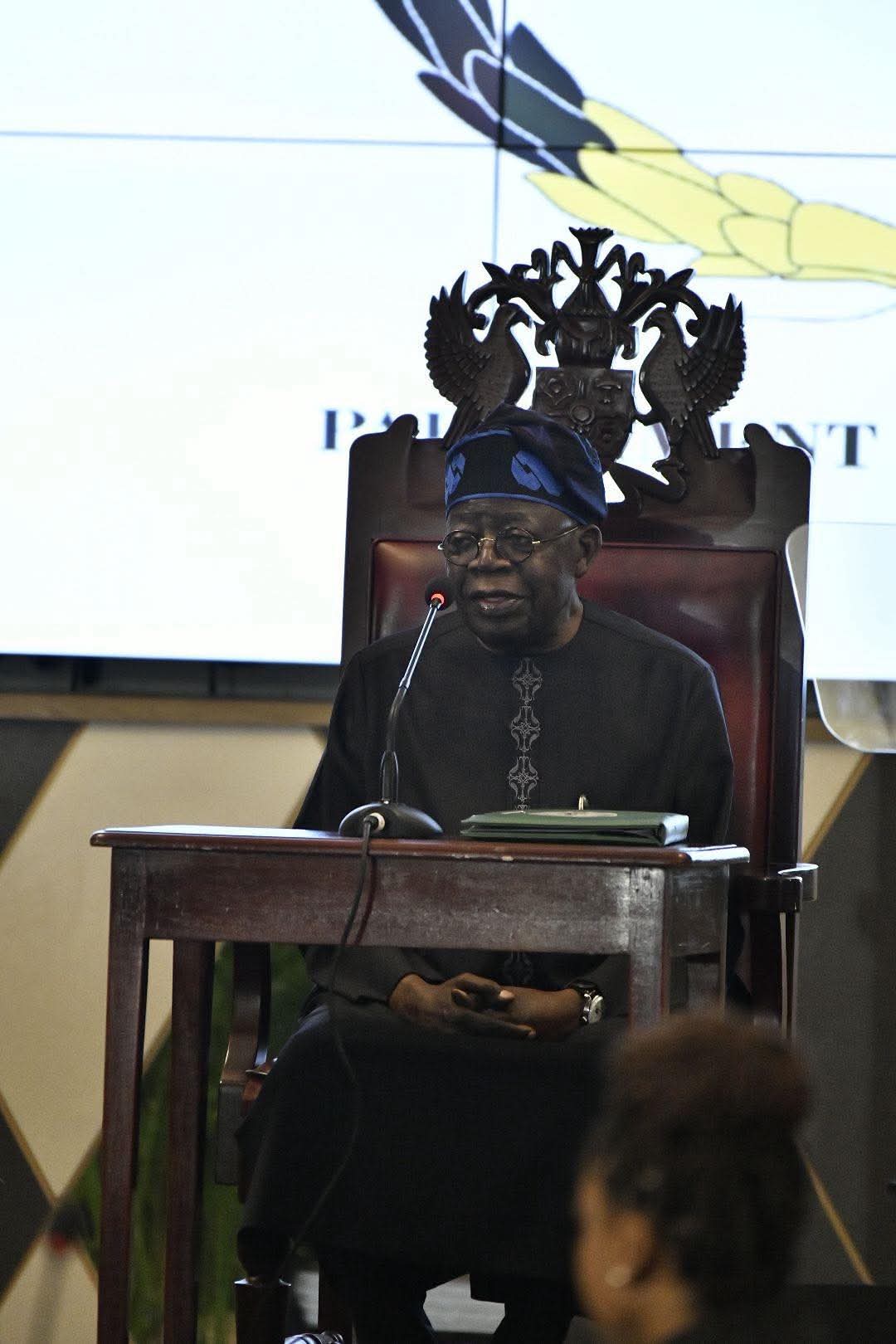 Bola Tinubu addressing a joint session of the Lucian bicameral parliament