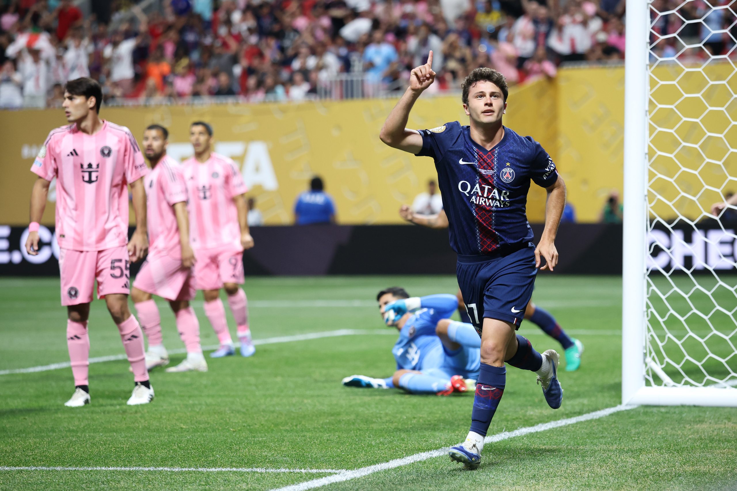 Paris Saint-Germain players celebrate a goal during their 4-0 victory over Inter Miami in the 2025 Club World Cup Round of 16.