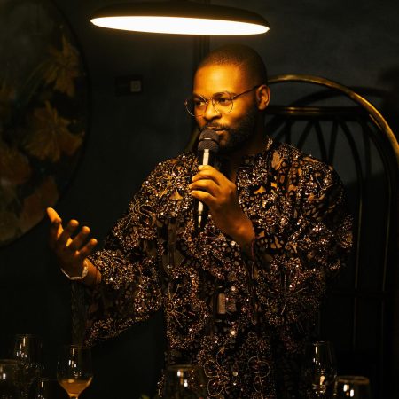 Falz wearing lace for his album listening party