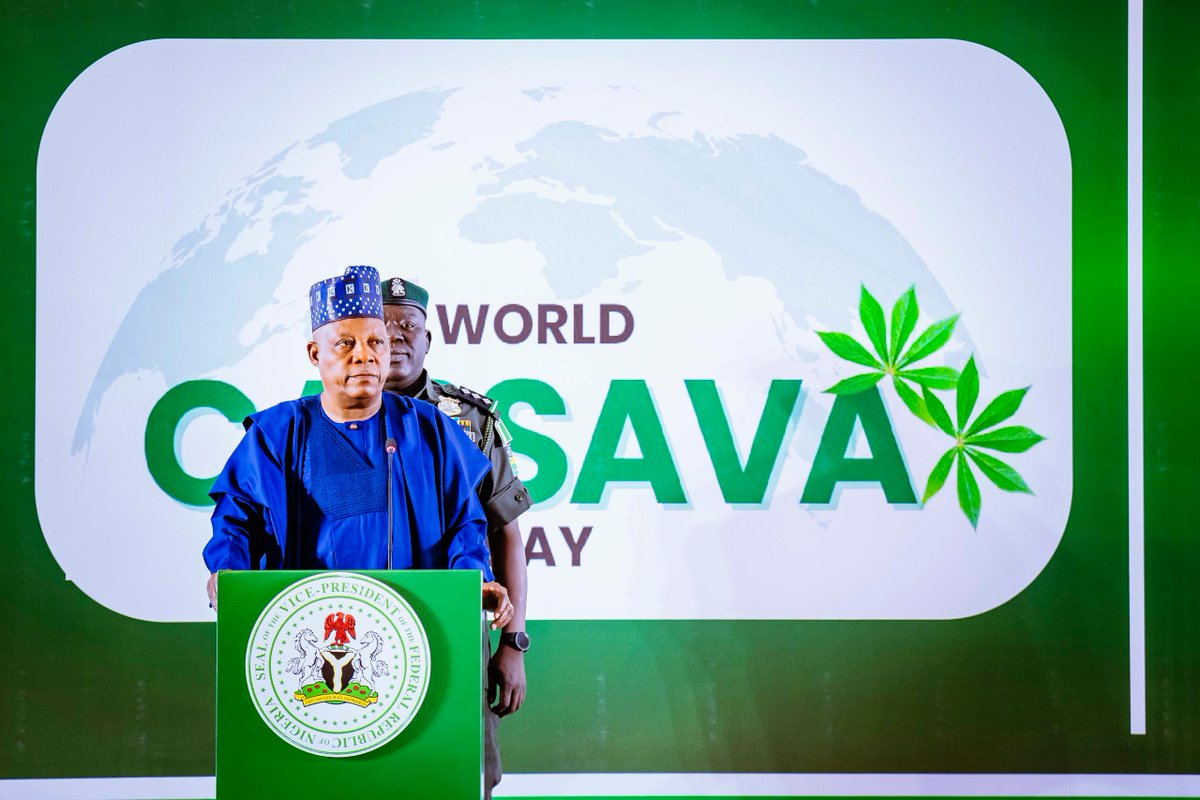 Kashim Shettima speaking during the 2025 World Cassava Day celebration