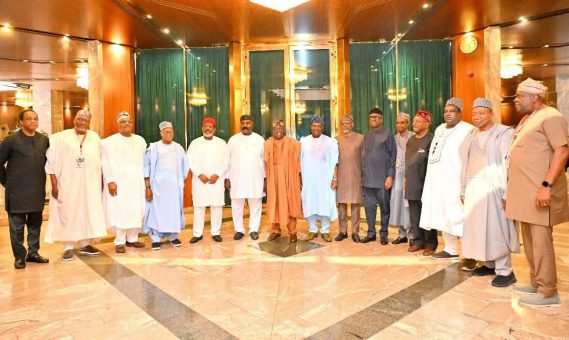 President Tinubu meets with Class of '99 ex-governors at the Villa to discuss security and economic reforms.