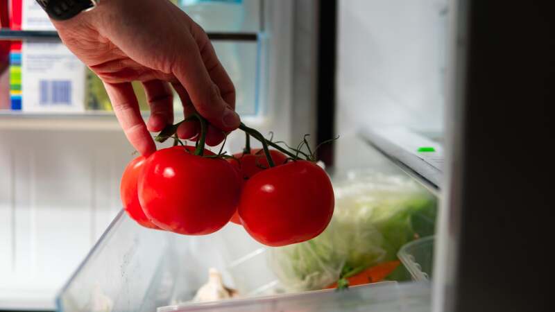 Fresh tomatoes stored in the fridge