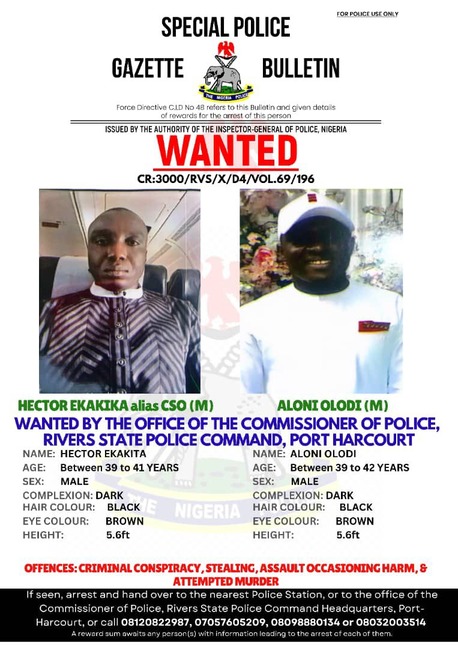 Wanted suspects declared by Rivers police