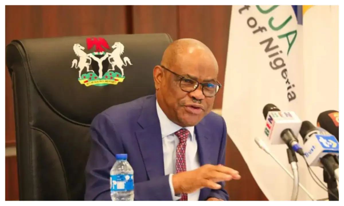 Nyesom Wike addressing journalists after court order halting FCTA workers’ strike in Abuja.