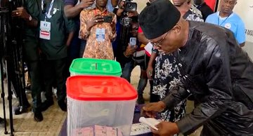 FCT Minister Nyesom Wike speaks to journalists after voting in Rivers local government elections