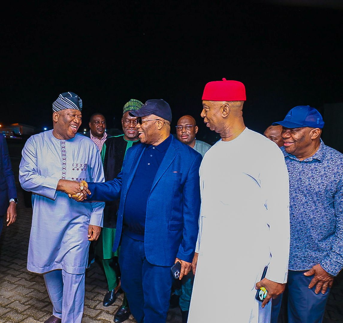 Akpabio with members of the senate upon his arrival to Nigeria