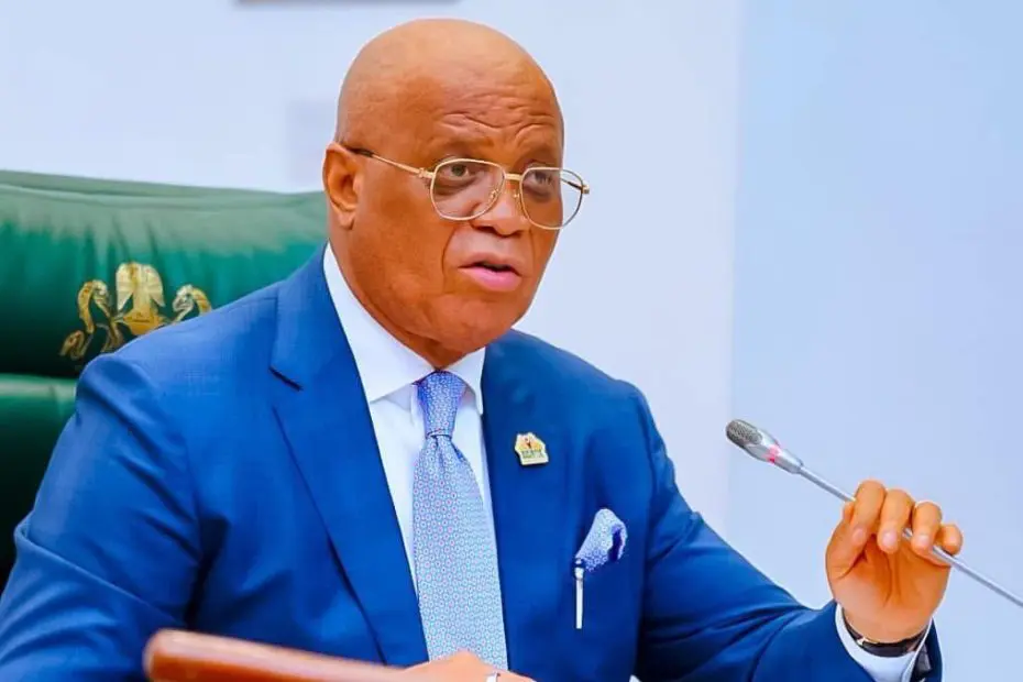 Governor Umo Eno speaks at an APC rally in Eket, Akwa Ibom State.