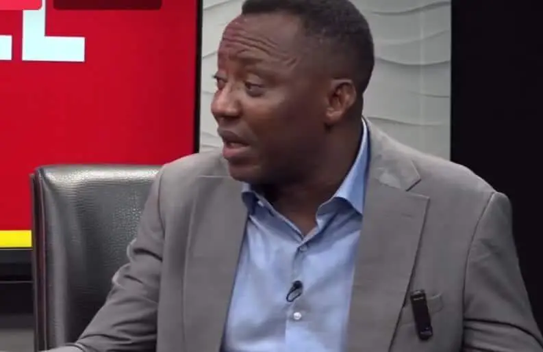 Omoyele Sowore speaking during a television interview on good governance in Nigeria.