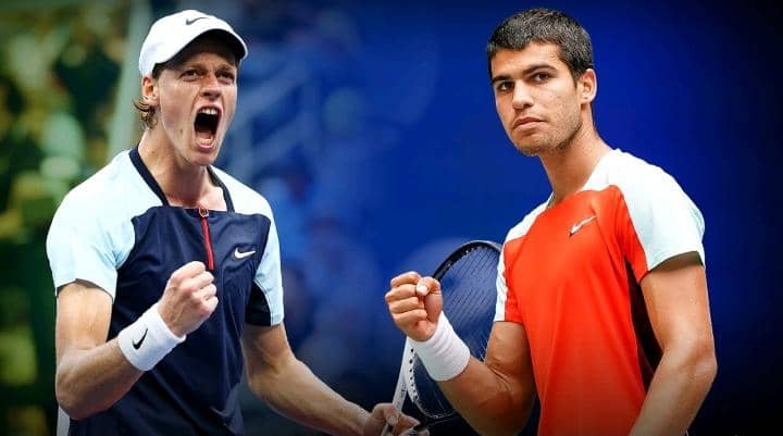 L-R Jannik Sinner and Carlos Alcaraz