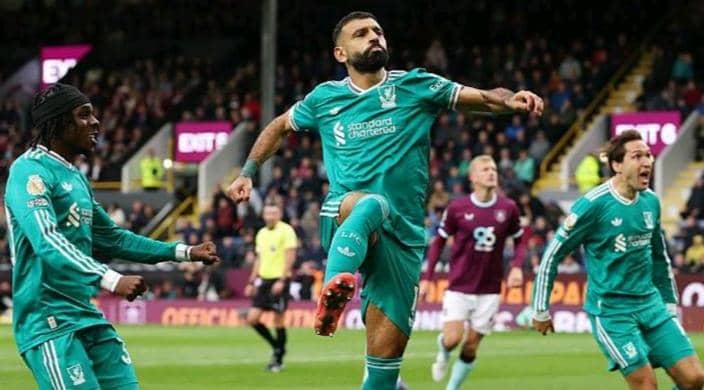 Mohammed Salah celebrating after scoring against Burnley