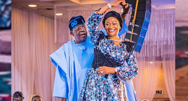 President Bola Tinubu embraces First Lady Oluremi Tinubu as she celebrates her 65th birthday, honoured for her strength and national service.