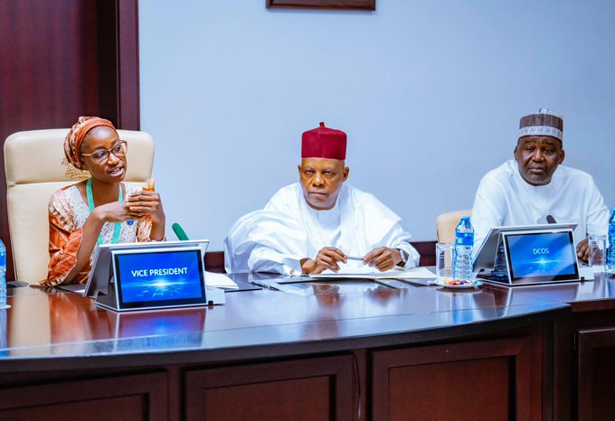 L-R: Joy Ogah, Kashim Shettima and one other