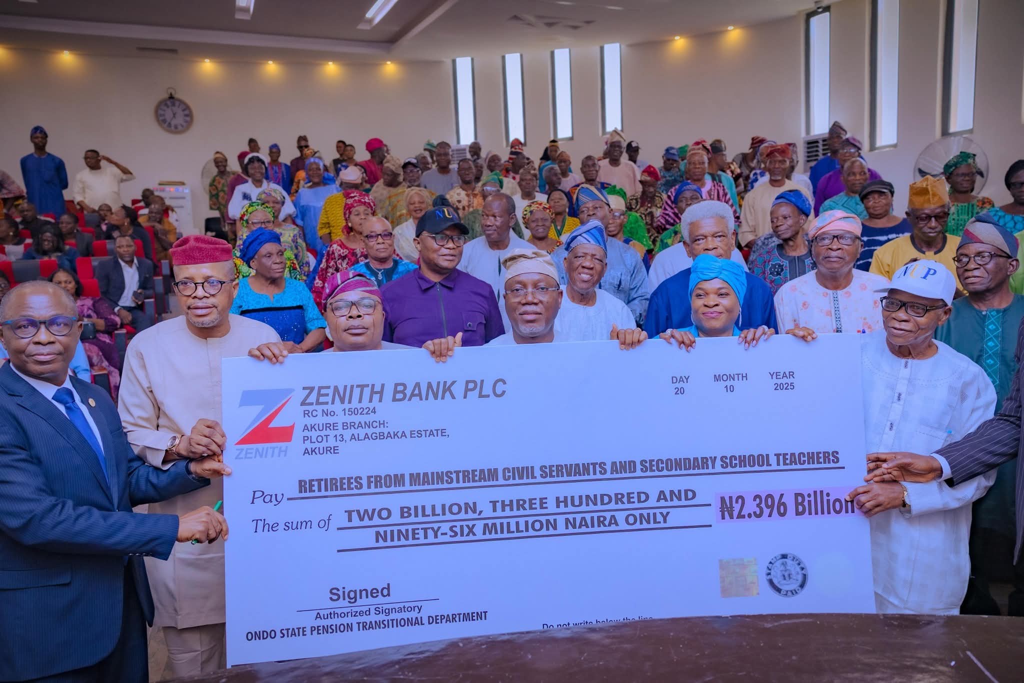 Lucky Aiyedatiwa, Ondo State governor with the cheque