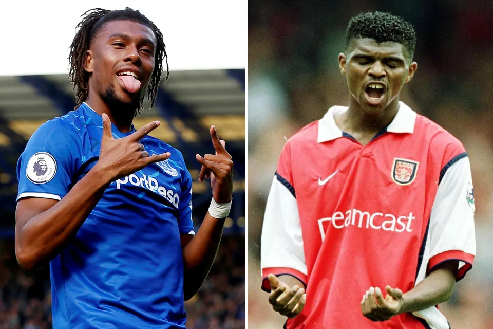 Alex Iwobi and Nwankwo Kanu, two Nigerian football legends, pictured celebrating their Premier League careers.
