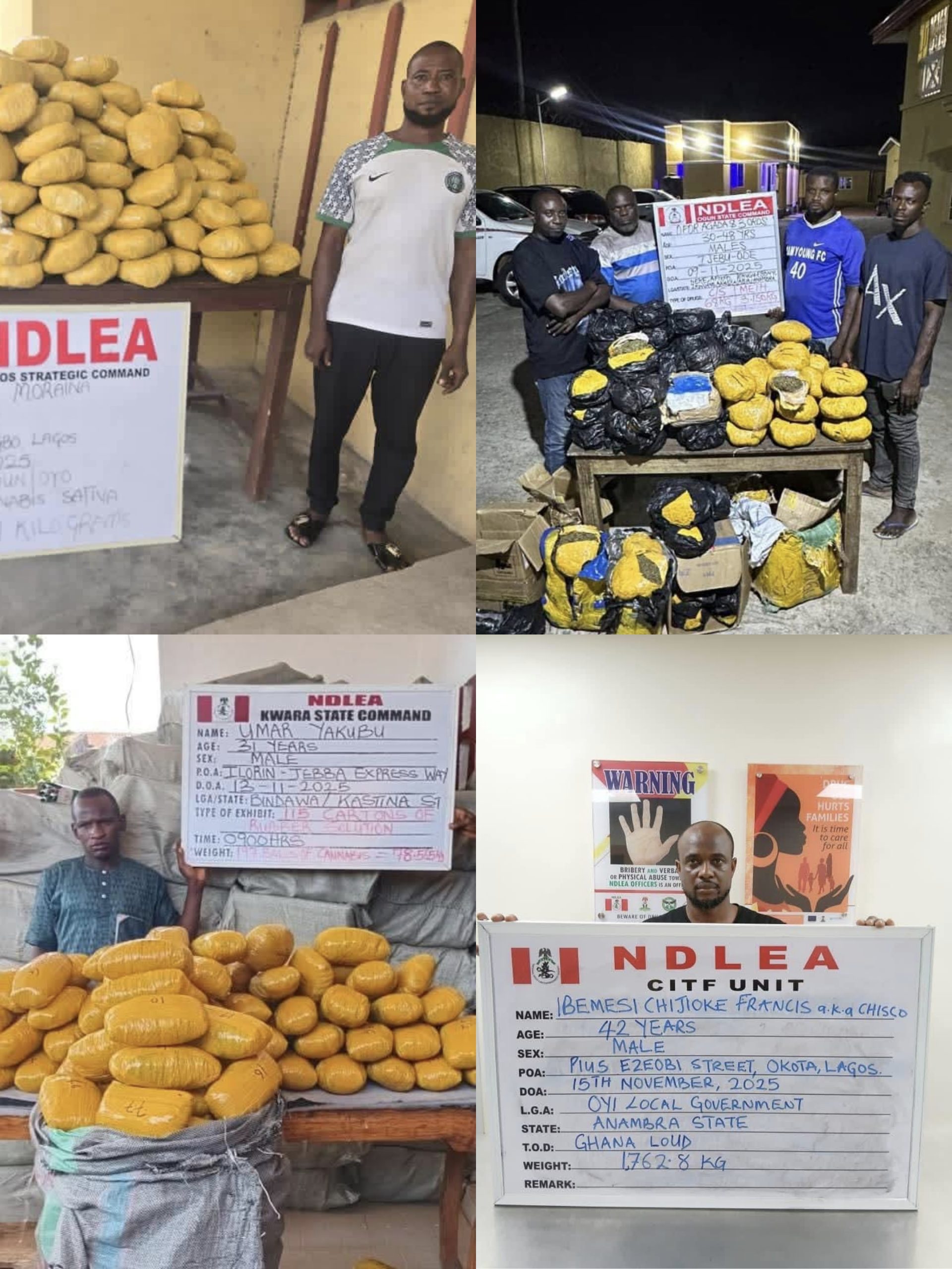 Foreign currencies and a massive haul of cannabis worth millions of naira were seized at the weekend after operatives of the National Drug Law Enforcement Agency (NDLEA) arrested
