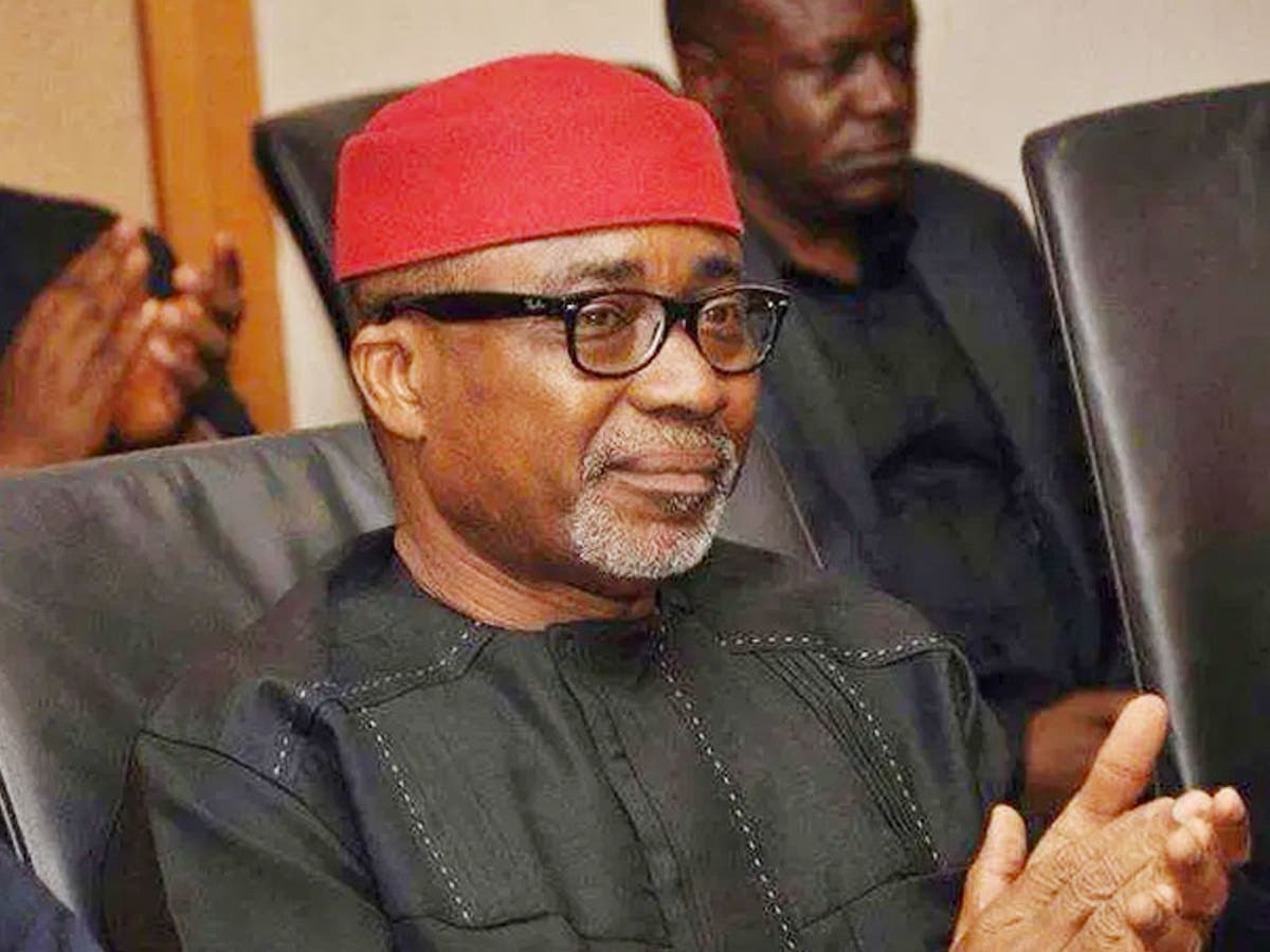 Senator Enyinnaya Abaribe speaking during a television interview on national politics.