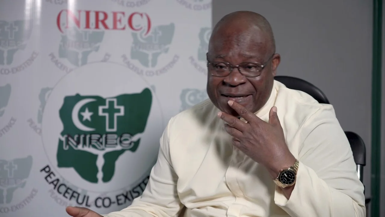 Professor Cornelius Omonokhua speaking at a religious freedom event in Abuja.