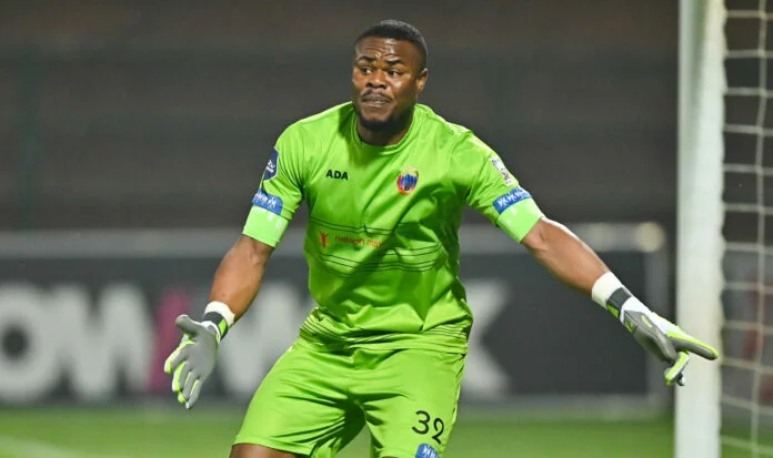 Stanley Nwabali in action for Nigeria as Kaizer Chiefs consider signing him following Brandon Petersen’s surgery.