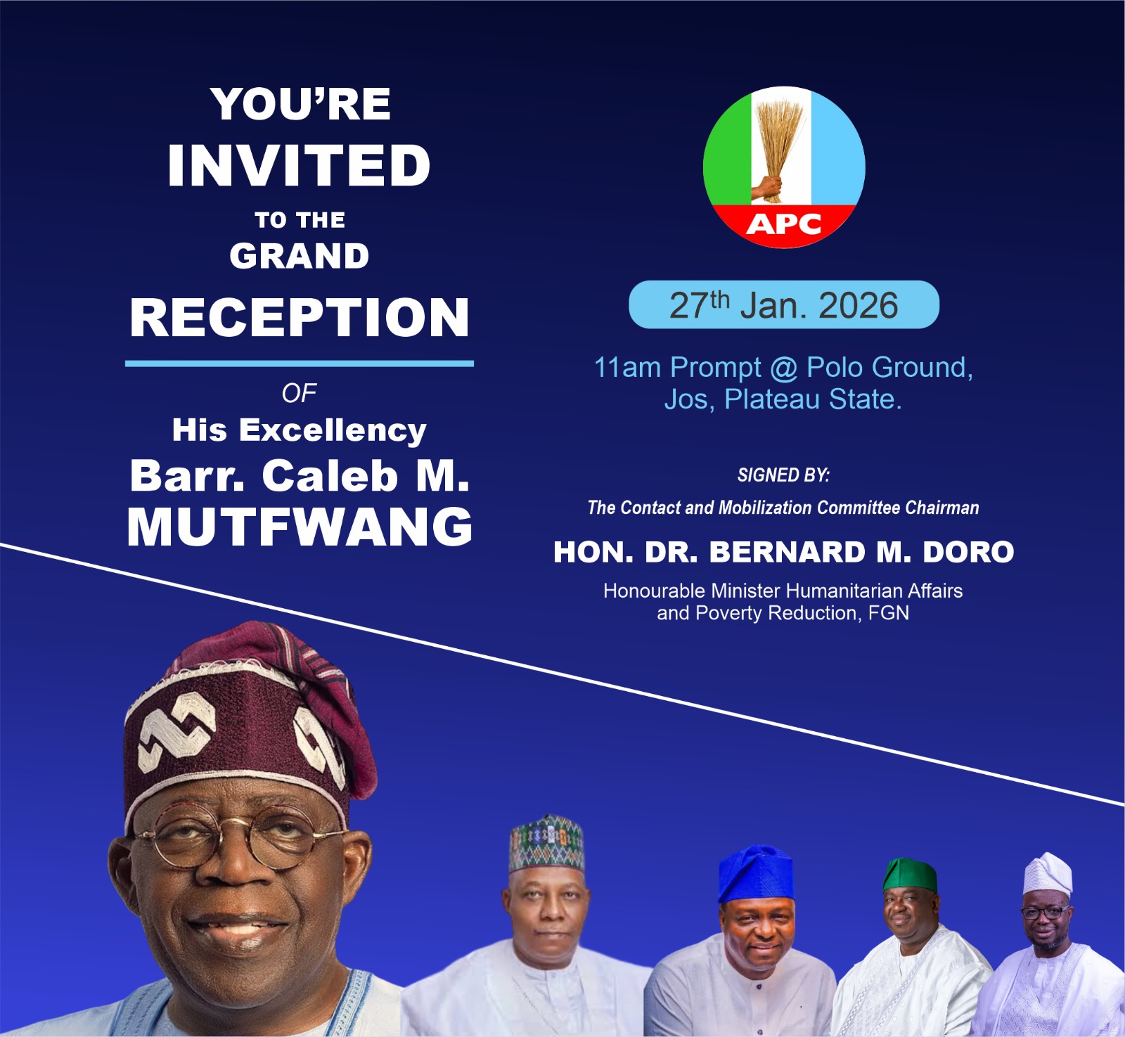 Plateau Gov Caleb Mutfwang set to be officially welcomed into APC