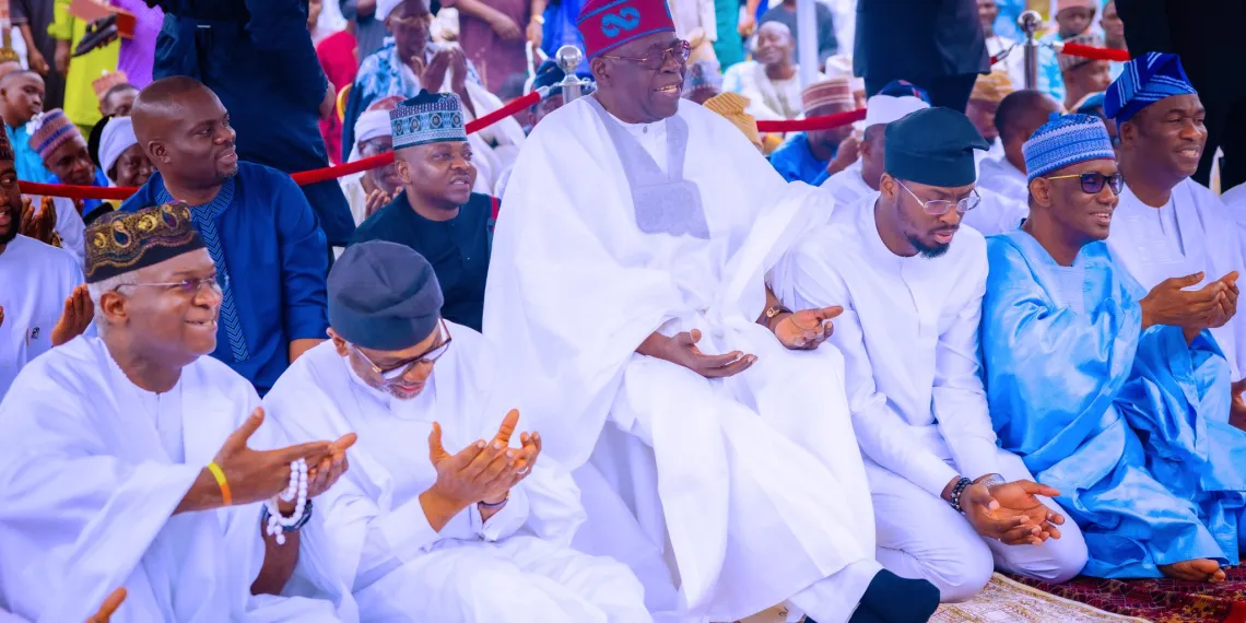Tinubu returns to Lagos after UK state visit, joins eid prayers