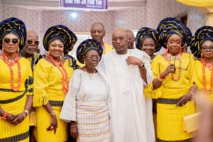 Governor Abayomi Oyebanji with Chief Mrs. Ogboja and the daughter of the late Daddy Ogboja.