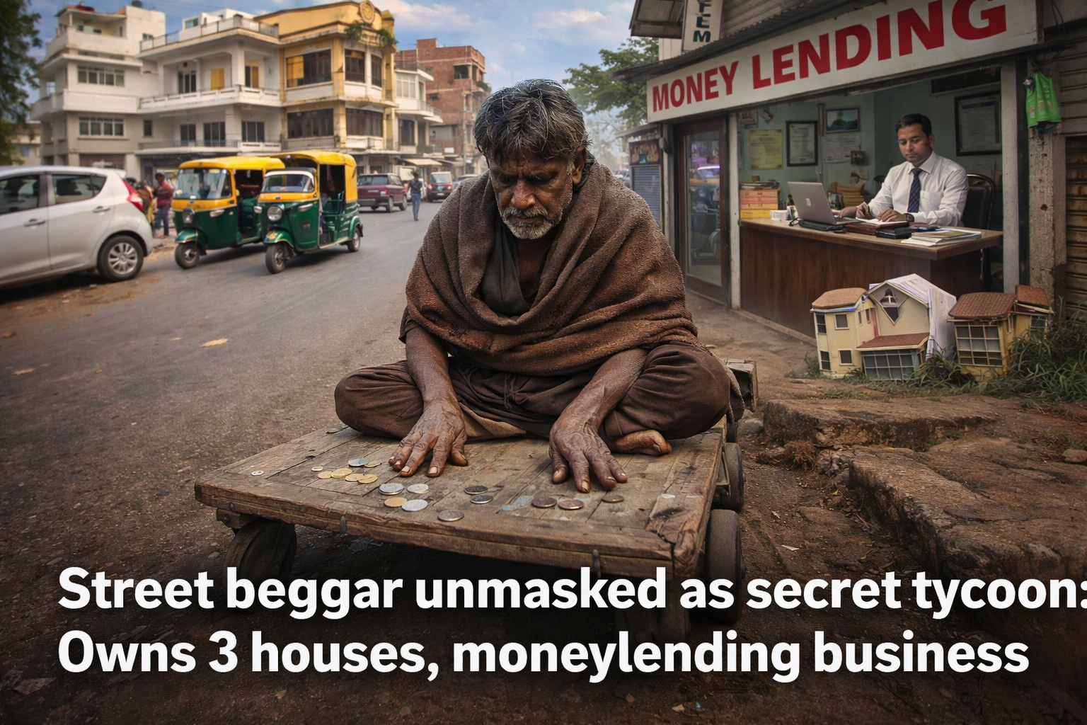 Street beggar found owning 3 houses, 2 cars, moneylending business
