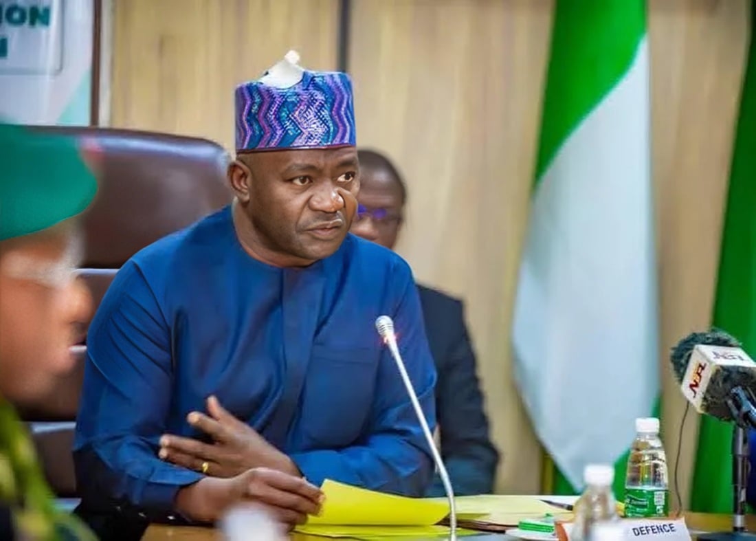 General Christopher Musa leading a security meeting with Nigeria’s service chiefs at the Ministry of Defence Headquarters in Abuja.