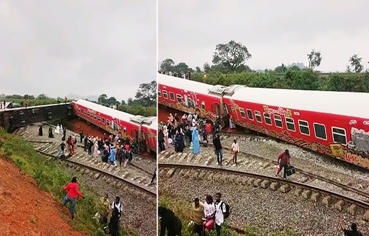 Passengers and officials at the Abuja–Kaduna railway line after a train derailment near Asham involving a service operated by the Nigerian Railway Corporation.