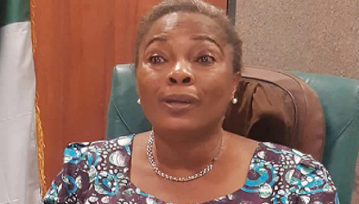 Omowumi Ogunlola speaking at a media briefing in Ado Ekiti, announcing her decision not to contest the 2027 National Assembly elections.