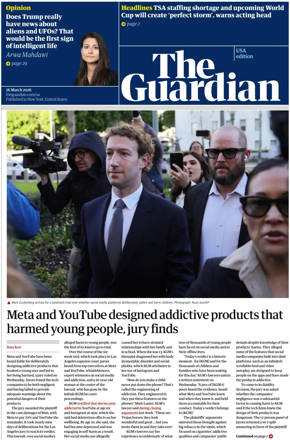 Front pages of Newspapers around World — 26 March 2026