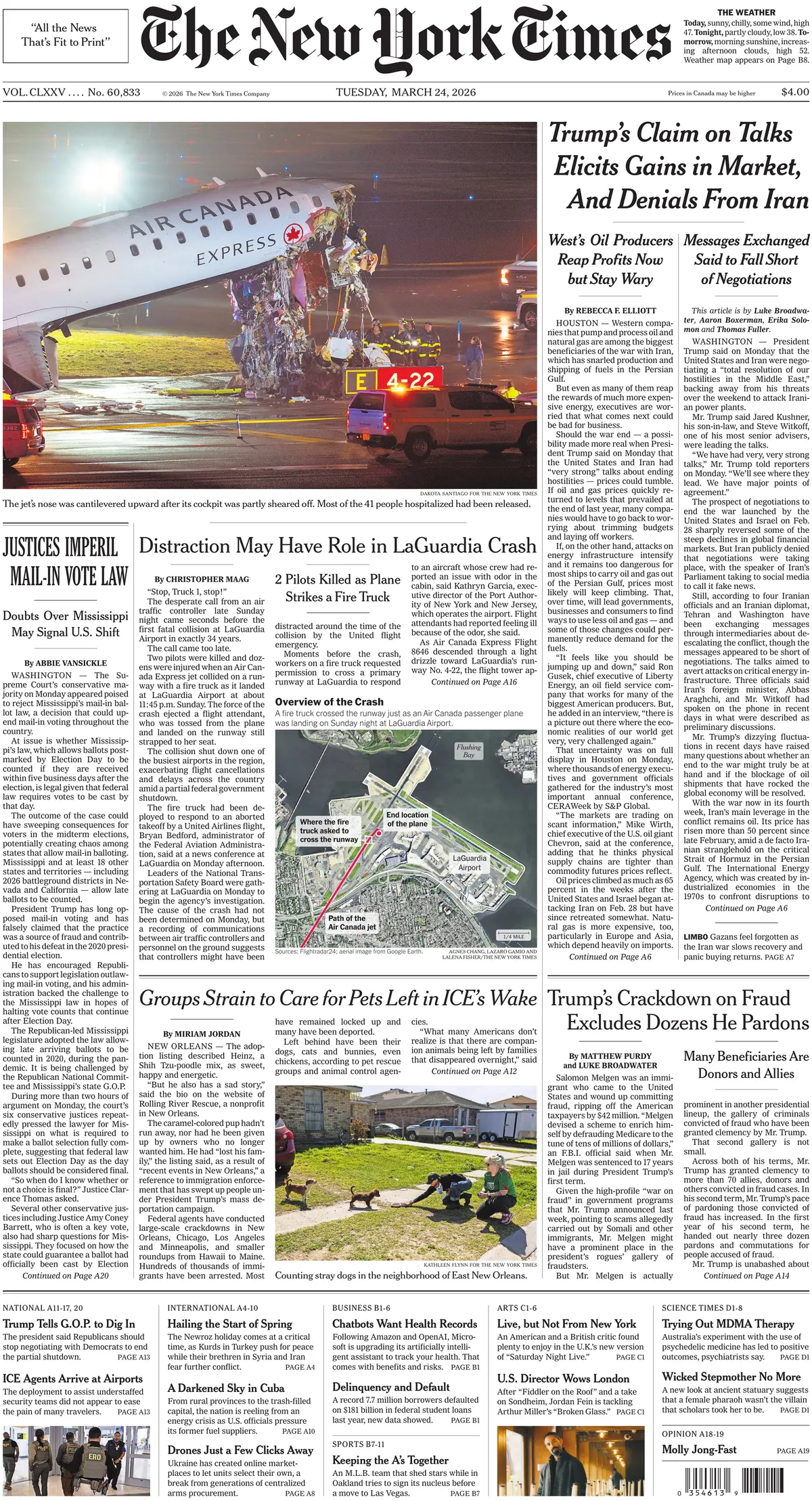 Front pages of Newspapers around  World — 24 March 2026