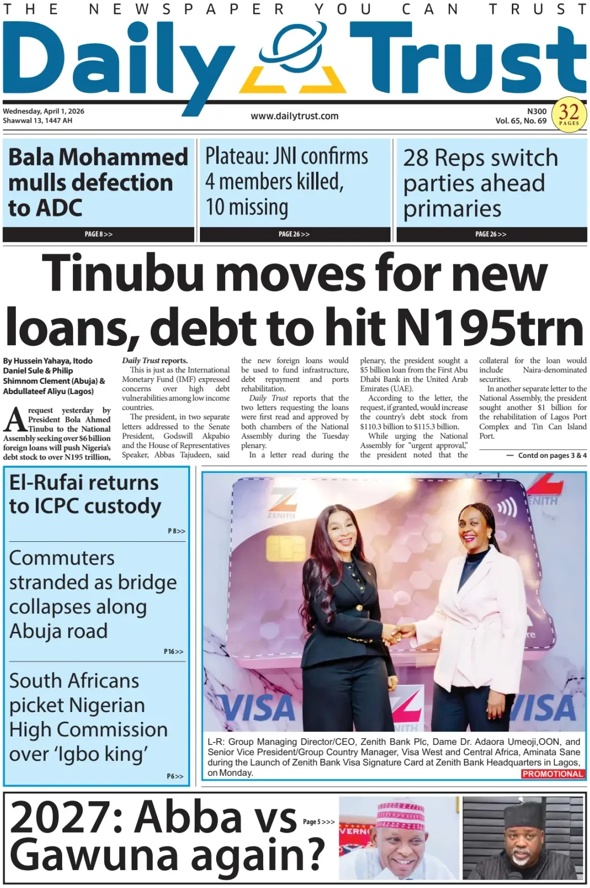 Front Pages of Global Newspapers — Key Headlines, April 1, 2026