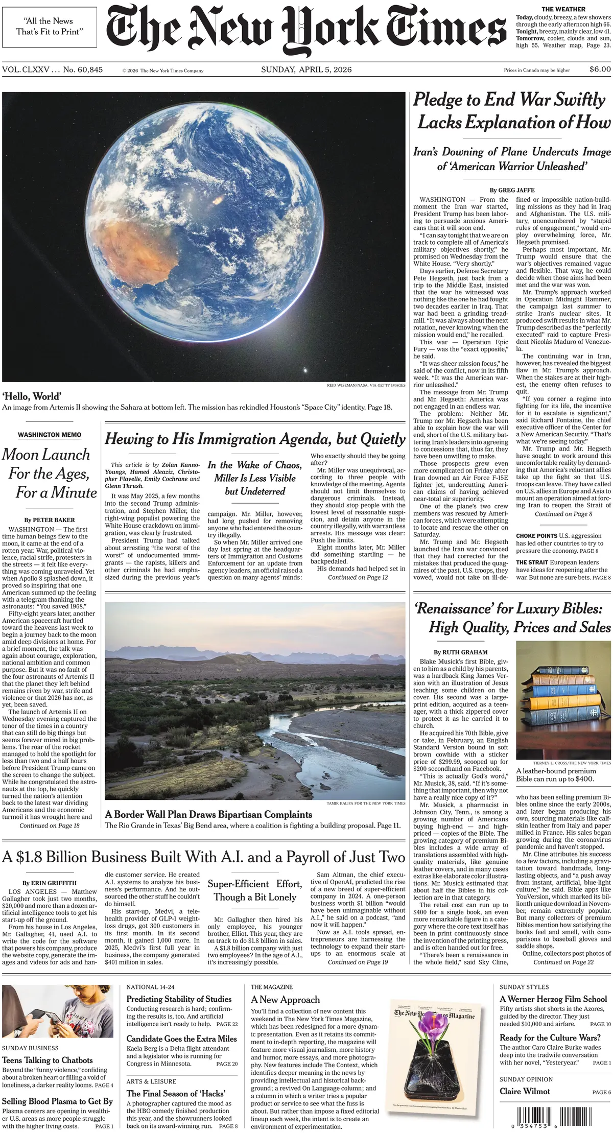 Front Pages of Global Newspapers — Key Headlines, April 5, 2026