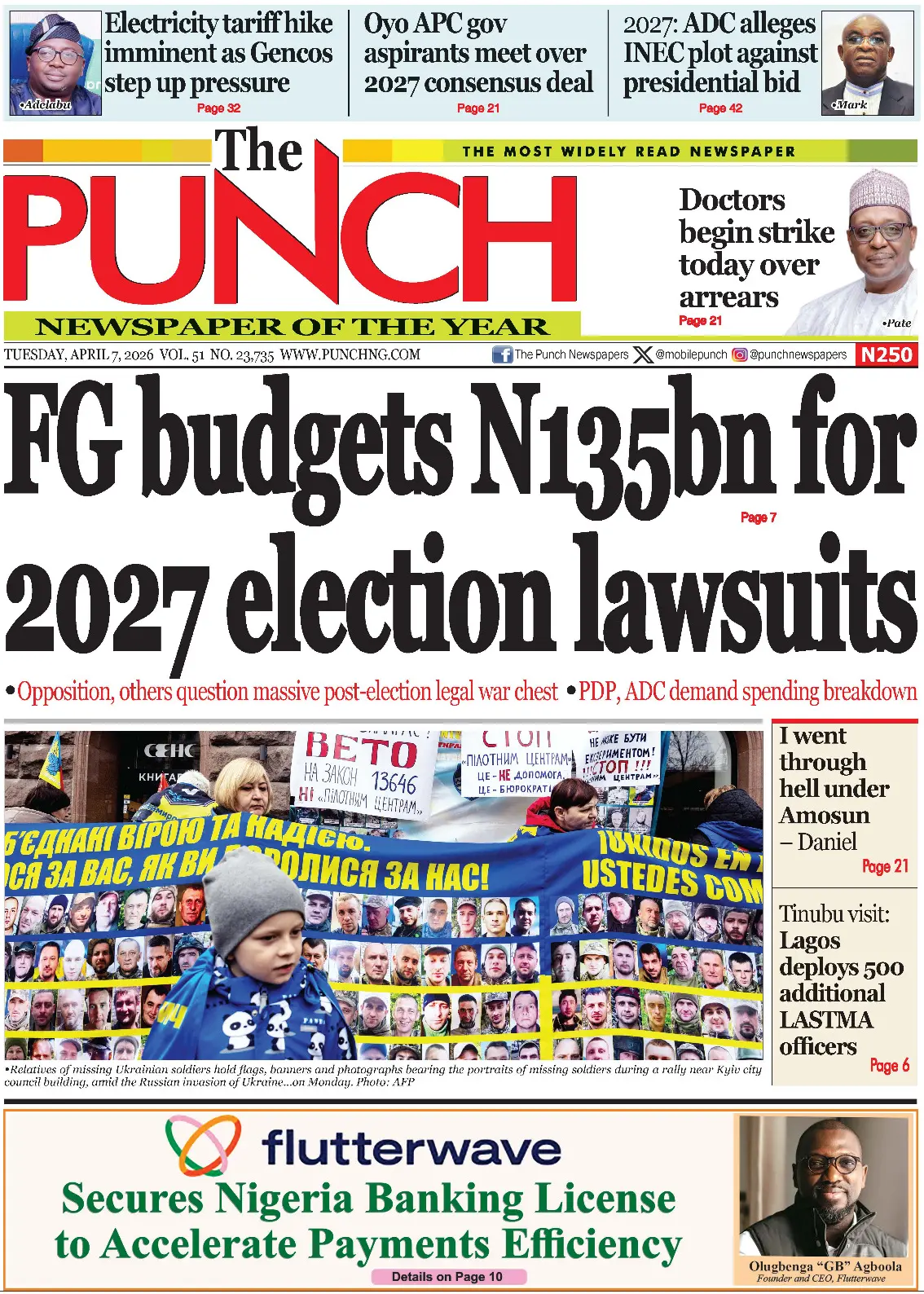 Front Pages from Nigerian, Global newspapers: Key headlines for April 7, 2026